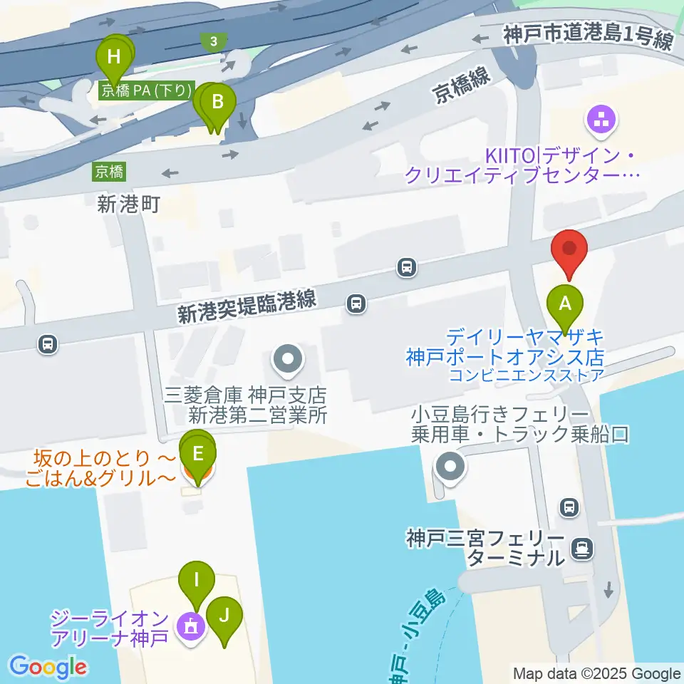 神戸ポートオアシス周辺のファミレス・ファーストフード一覧地図