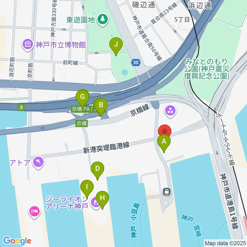 神戸ポートオアシス周辺のファミレス・ファーストフード一覧地図