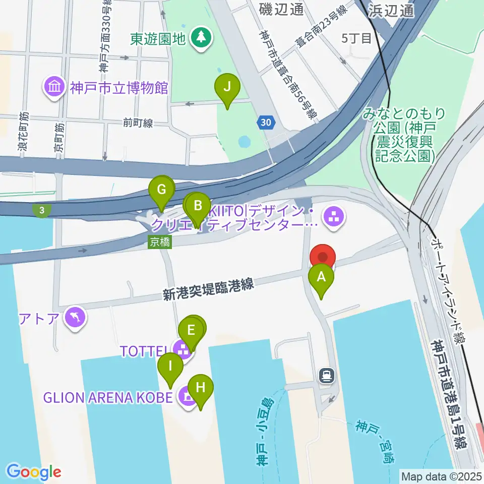 神戸ポートオアシス周辺のファミレス・ファーストフード一覧地図