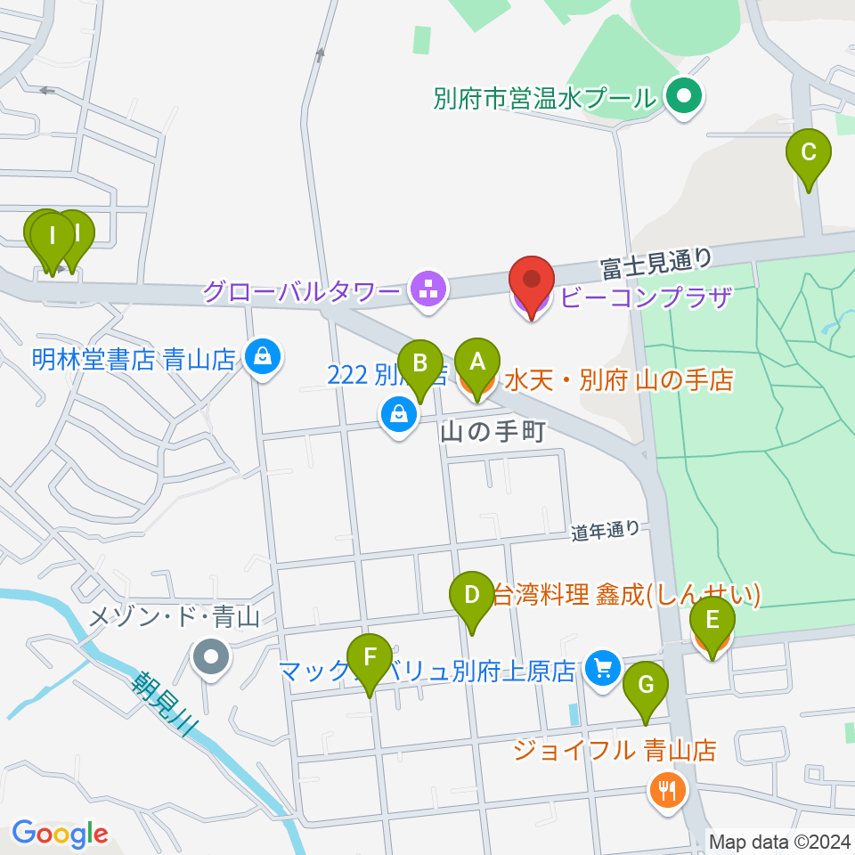 別府ビーコンプラザ・コンベンションセンター周辺のファミレス・ファーストフード一覧地図