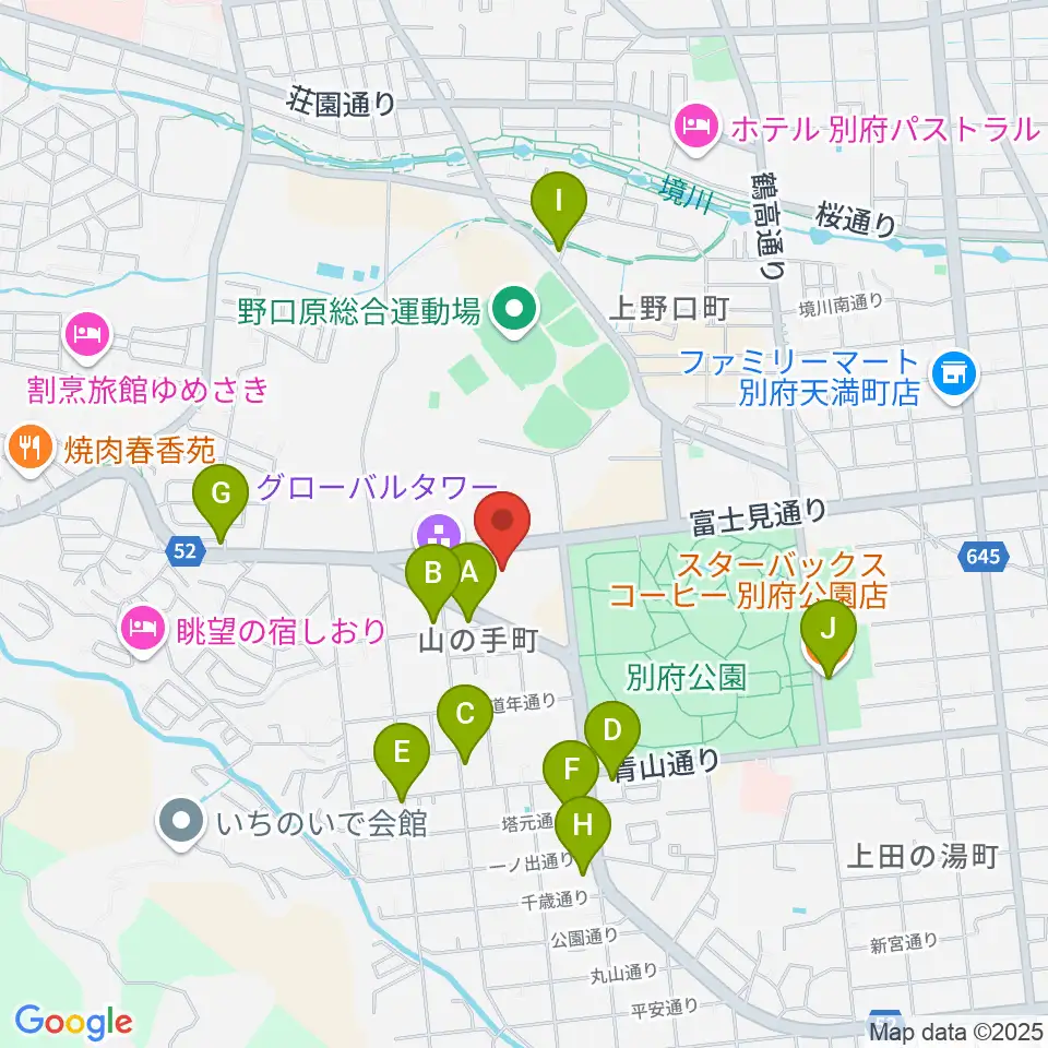 別府ビーコンプラザ・コンベンションセンター周辺のファミレス・ファーストフード一覧地図