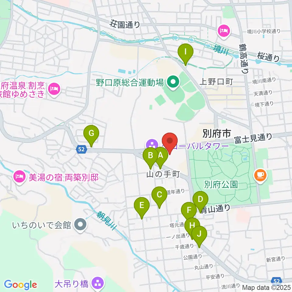 別府ビーコンプラザ・コンベンションセンター周辺のファミレス・ファーストフード一覧地図