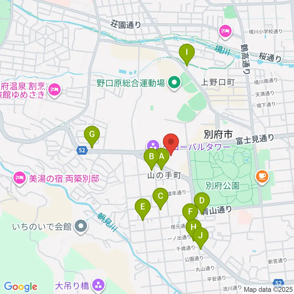 別府ビーコンプラザ・コンベンションセンター周辺のファミレス・ファーストフード一覧地図