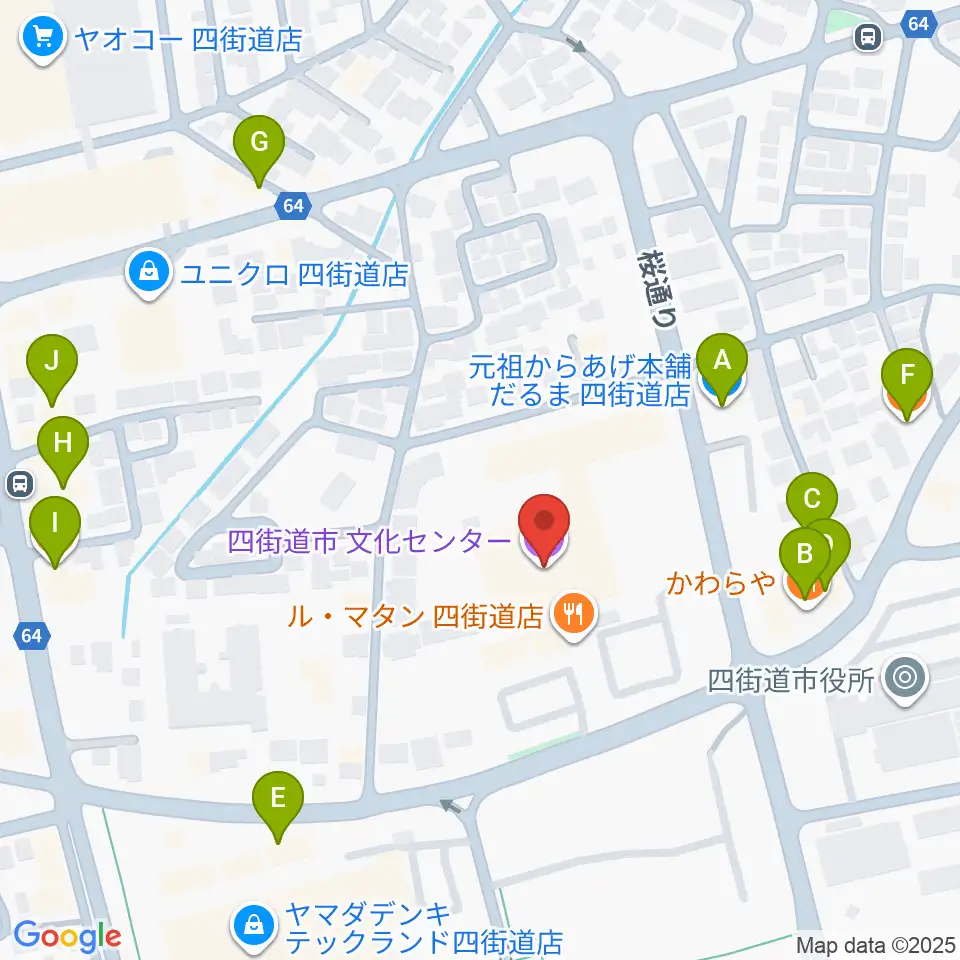 四街道市文化センター周辺のファミレス・ファーストフード一覧地図