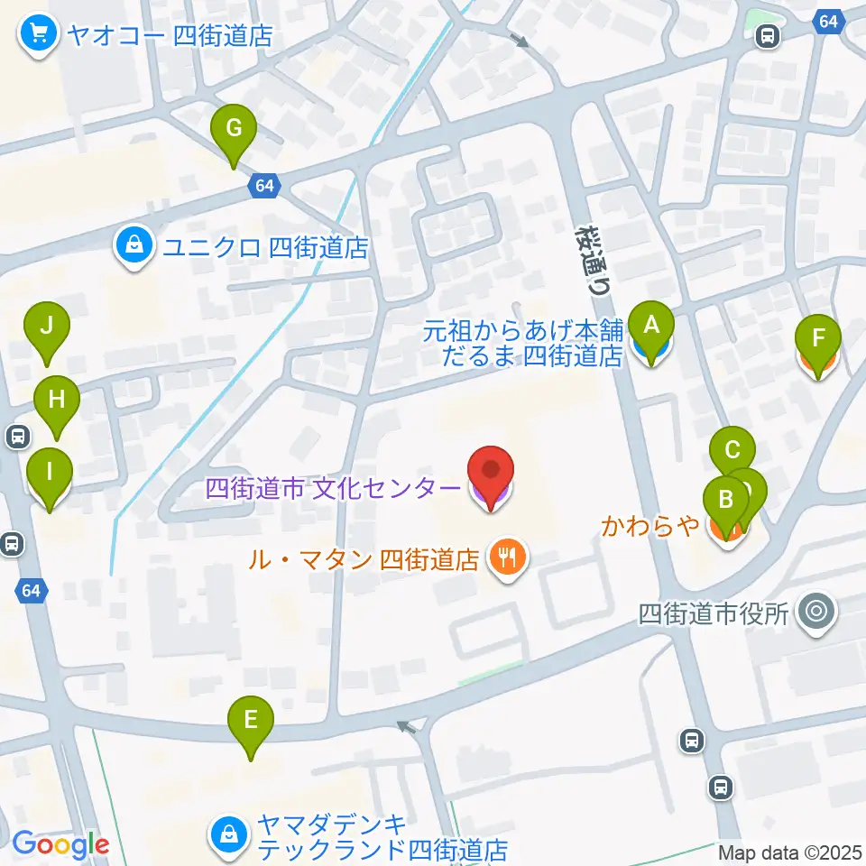 四街道市文化センター周辺のファミレス・ファーストフード一覧地図