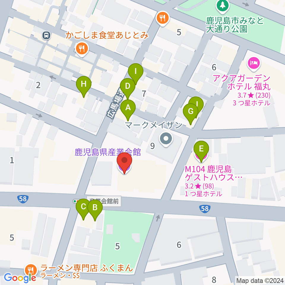 鹿児島県産業会館周辺のファミレス・ファーストフード一覧地図