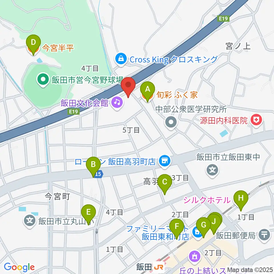 飯田人形劇場周辺のファミレス・ファーストフード一覧地図