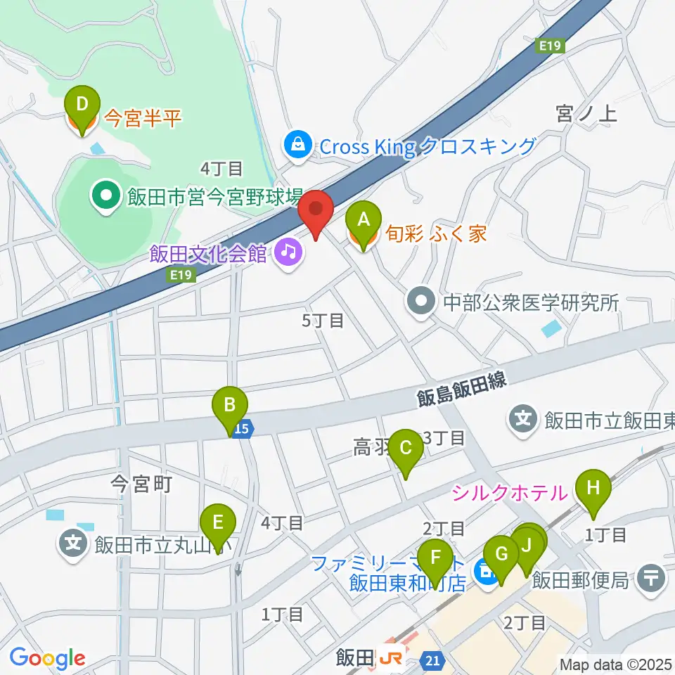 飯田人形劇場周辺のファミレス・ファーストフード一覧地図