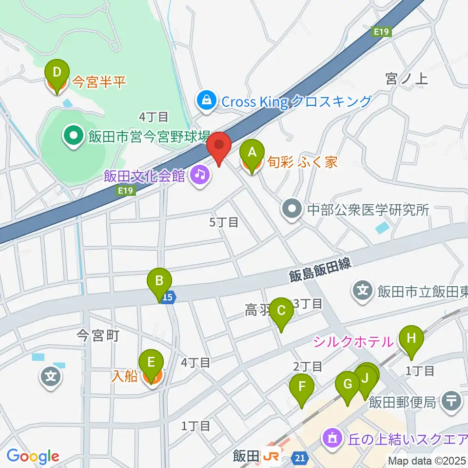 飯田人形劇場周辺のファミレス・ファーストフード一覧地図