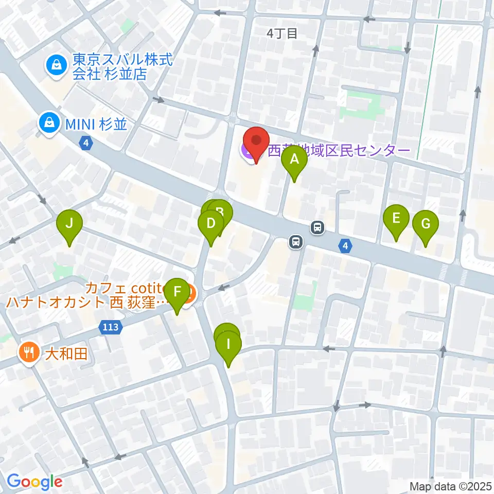 西荻地域区民センター周辺のファミレス・ファーストフード一覧地図