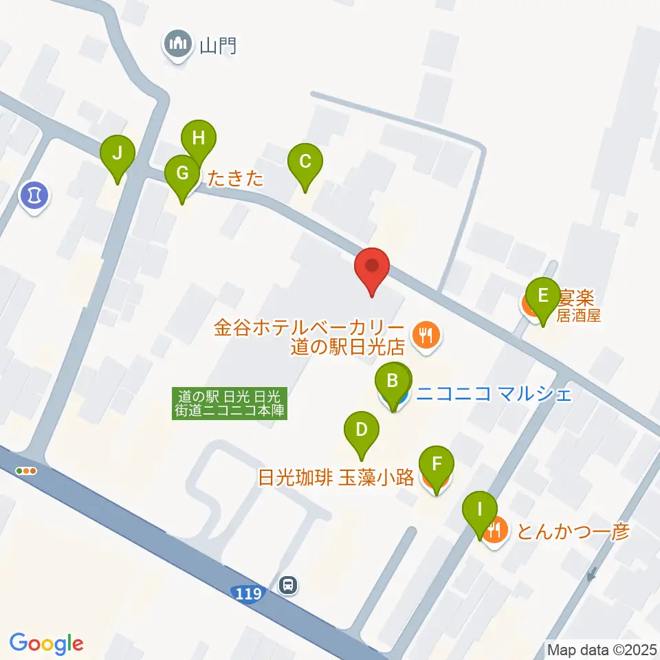 道の駅日光・ニコニコホール周辺のファミレス・ファーストフード一覧地図
