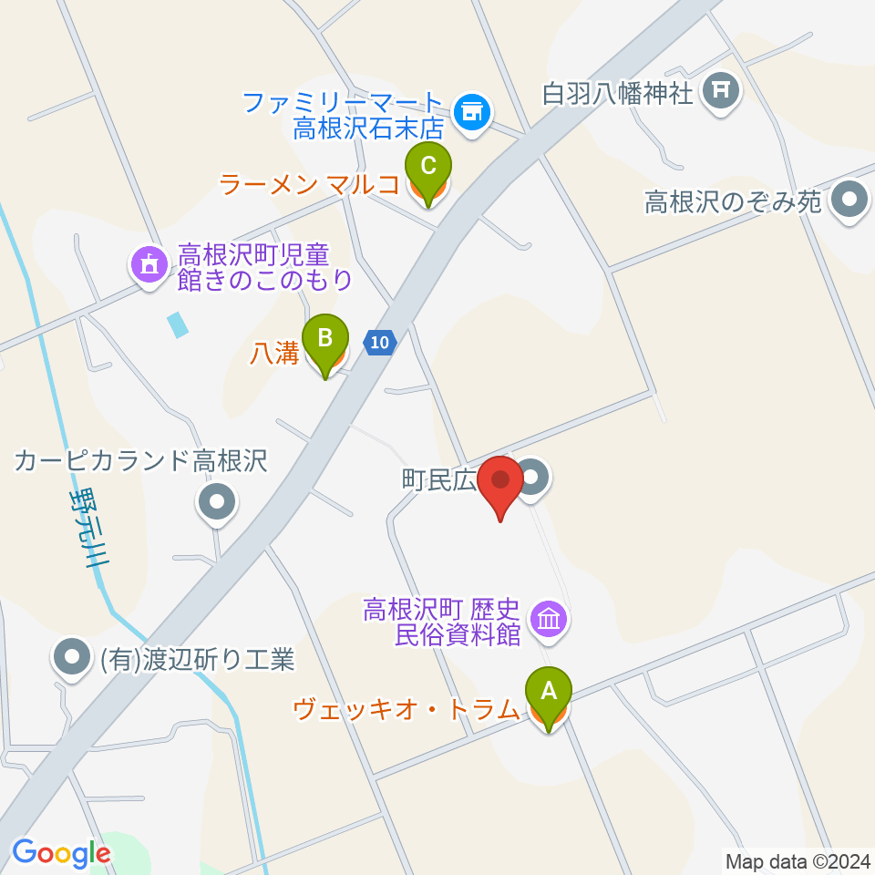 高根沢町町民ホール周辺のファミレス・ファーストフード一覧地図