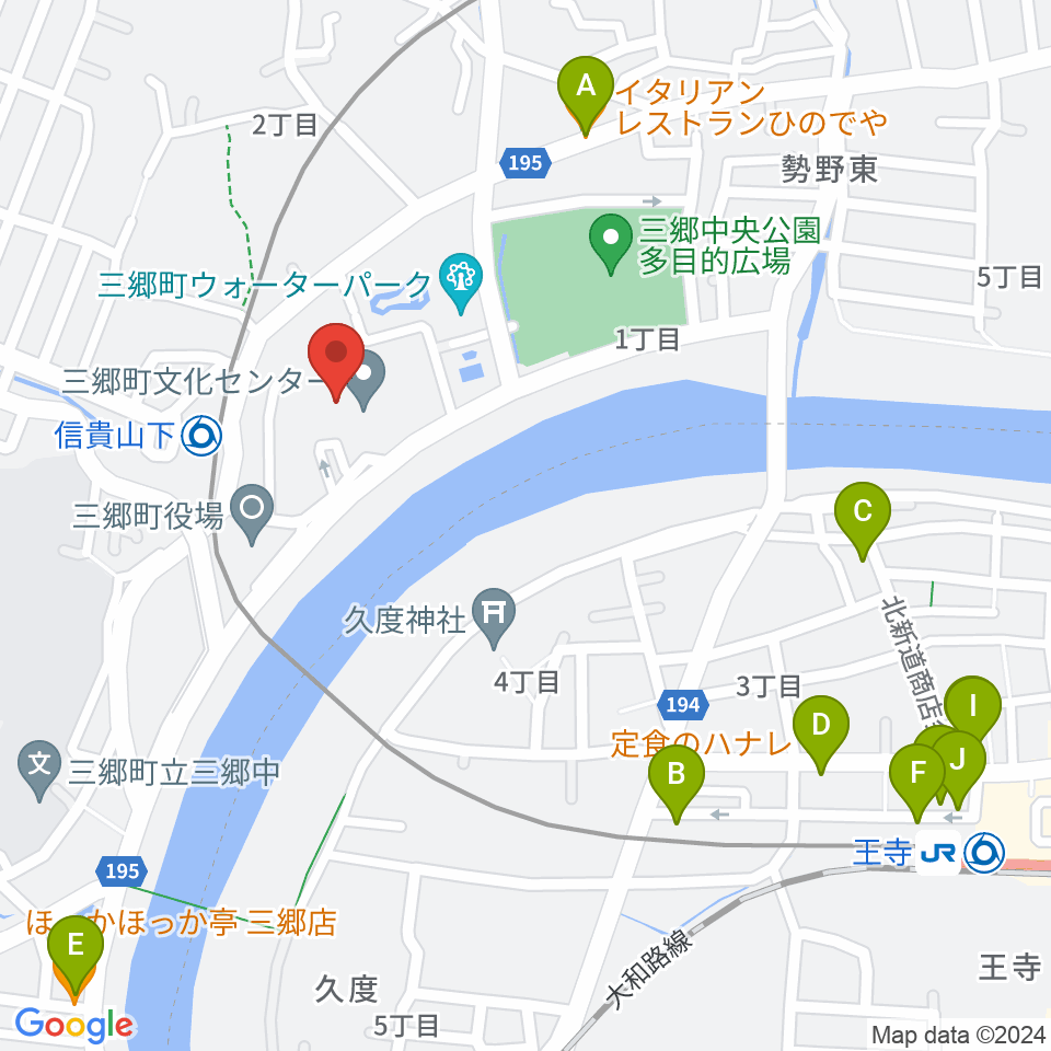 三郷町文化センター周辺のファミレス・ファーストフード一覧地図