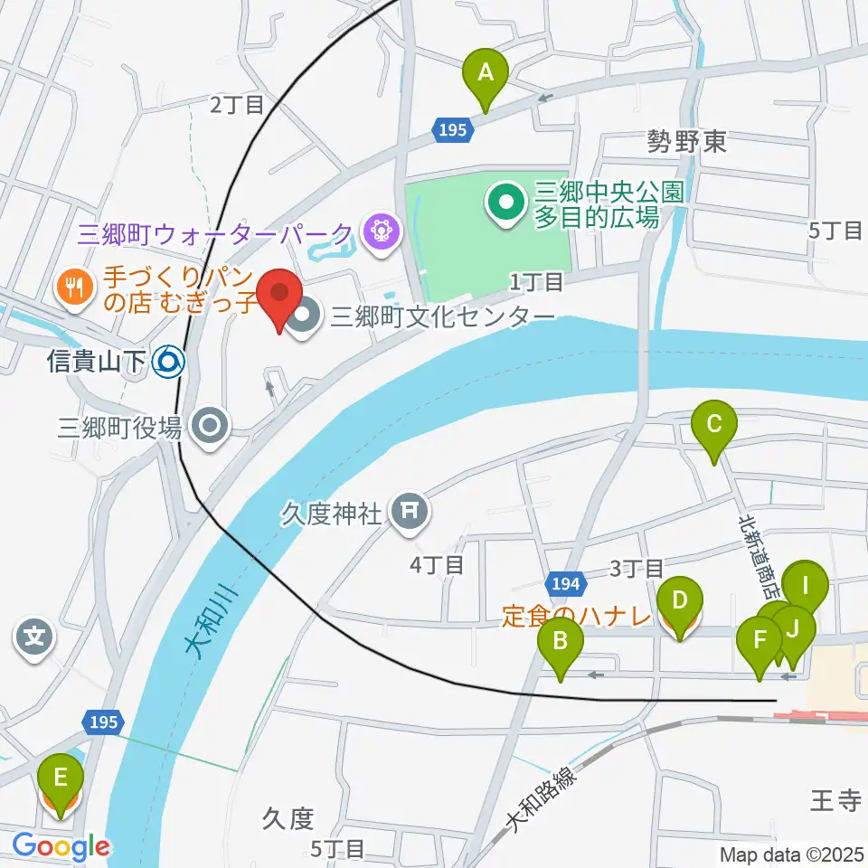 三郷町文化センター周辺のファミレス・ファーストフード一覧地図