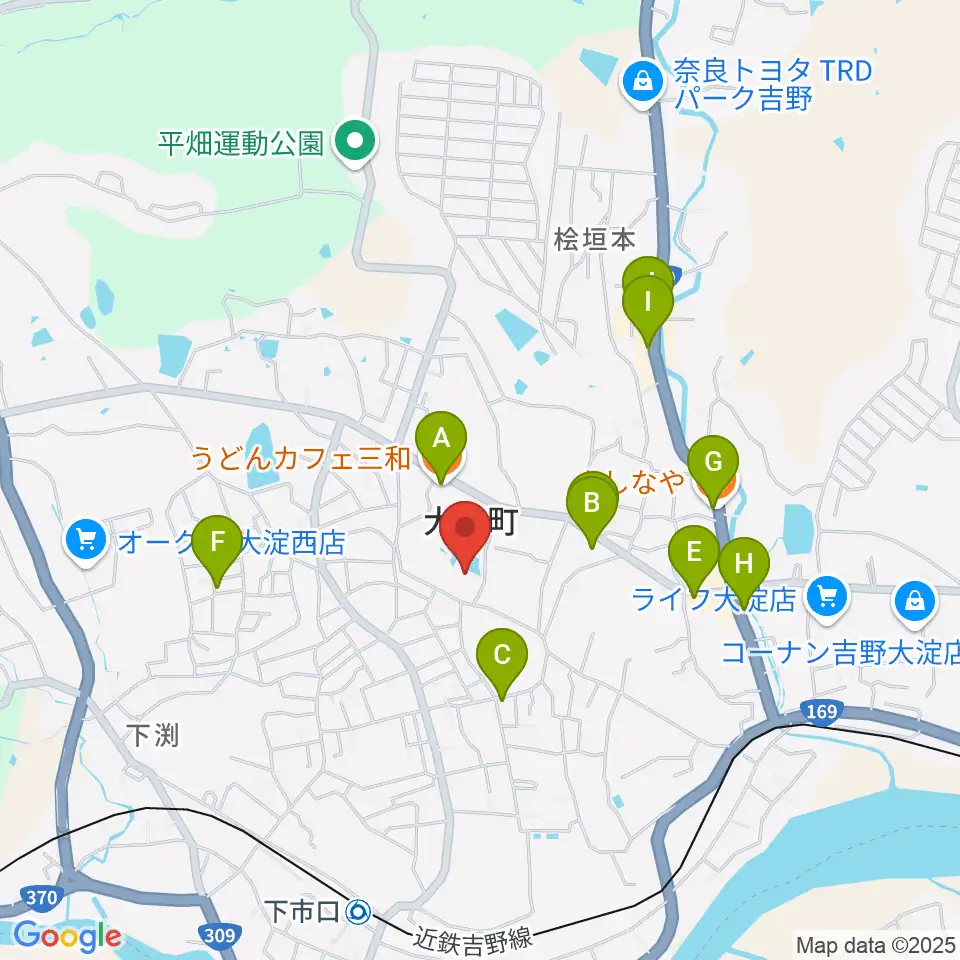 大淀町文化会館周辺のファミレス・ファーストフード一覧地図