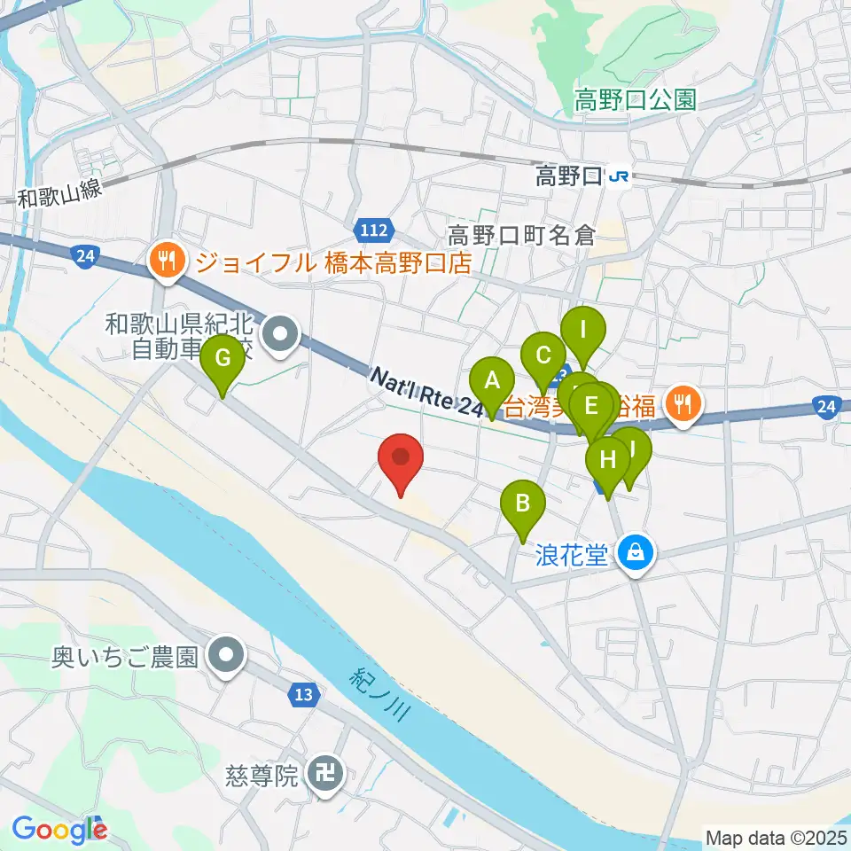橋本市サカイキャニング産業文化会館アザレア周辺のファミレス・ファーストフード一覧地図
