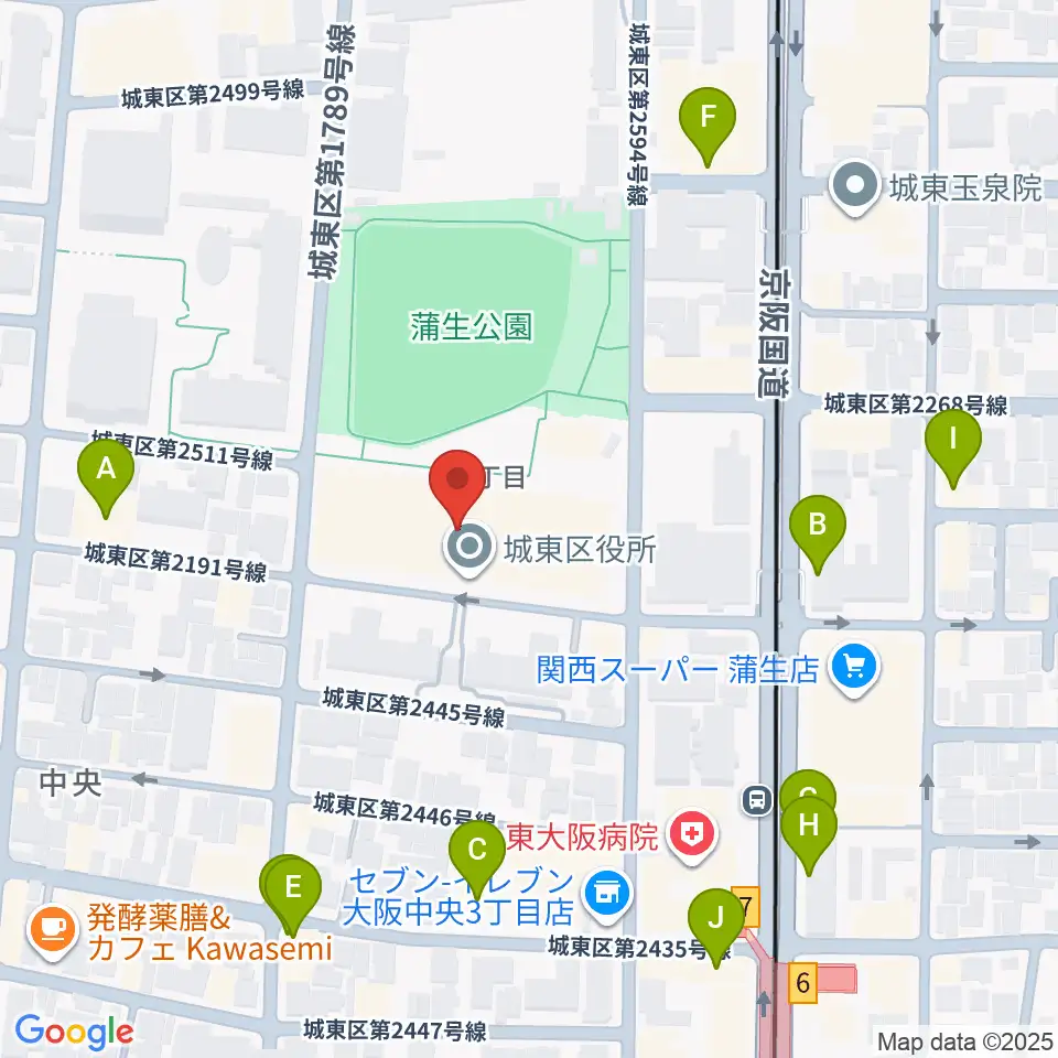大阪市立城東区民センター周辺のファミレス・ファーストフード一覧地図