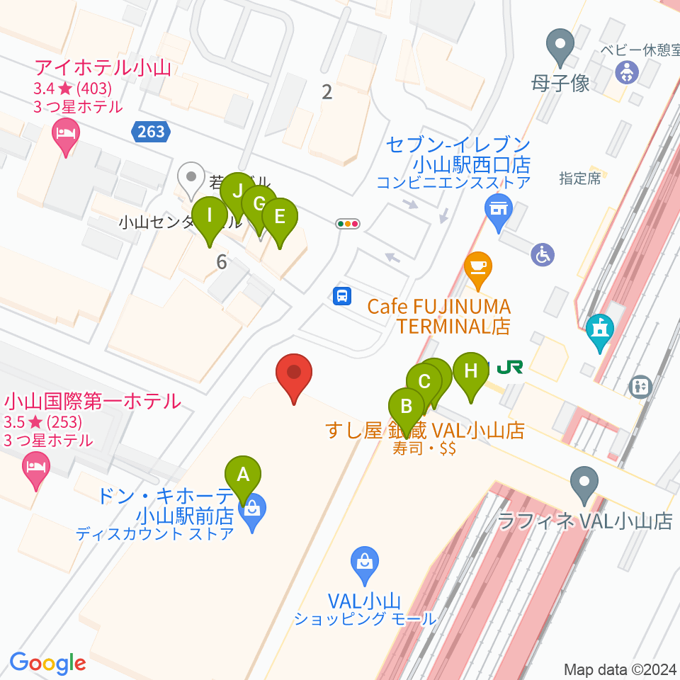 おーラジ周辺のファミレス・ファーストフード一覧地図