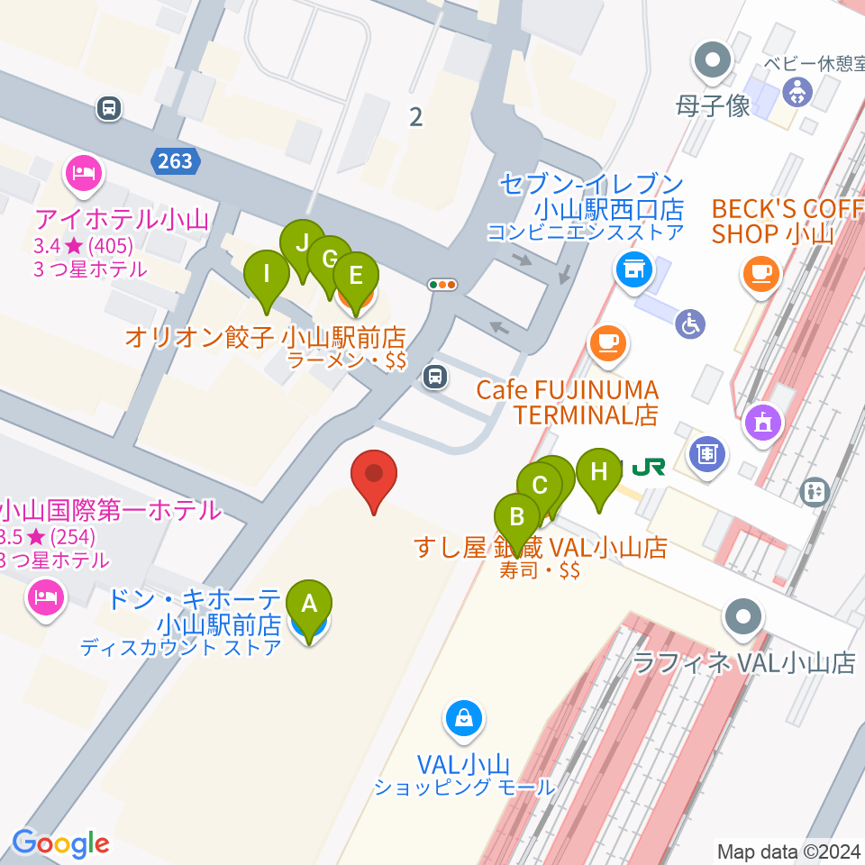 おーラジ周辺のファミレス・ファーストフード一覧地図