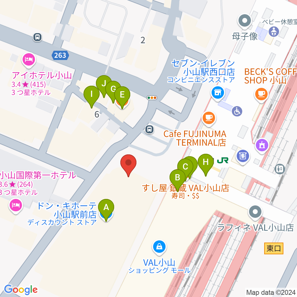 おーラジ周辺のファミレス・ファーストフード一覧地図