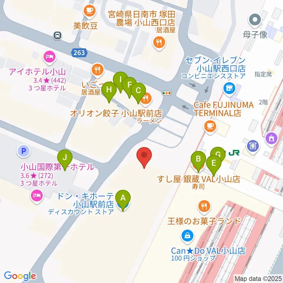 おーラジ周辺のファミレス・ファーストフード一覧地図