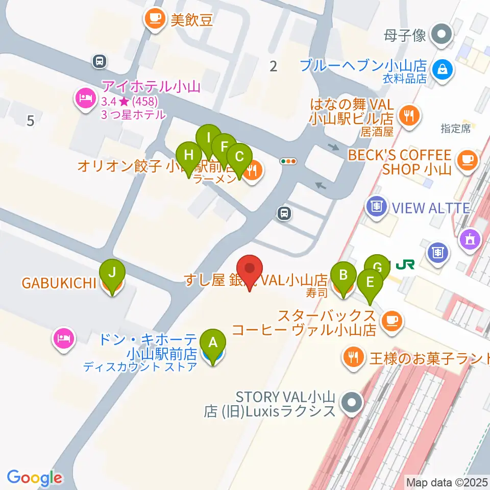 おーラジ周辺のファミレス・ファーストフード一覧地図