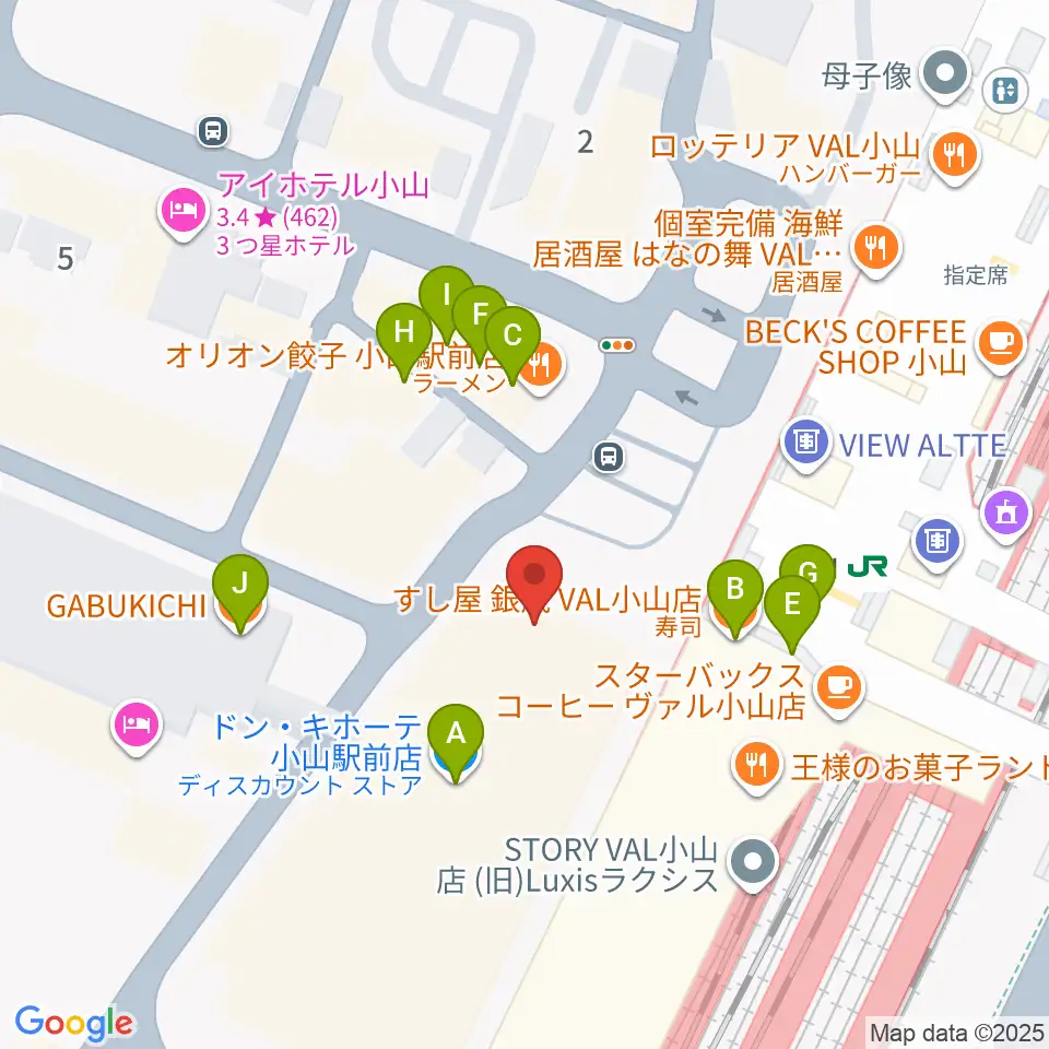 おーラジ周辺のファミレス・ファーストフード一覧地図