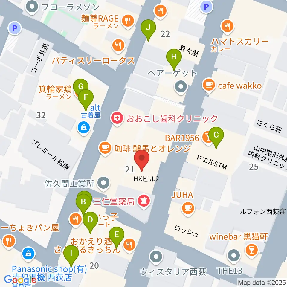 ビッグメイドミュージック周辺のファミレス・ファーストフード一覧地図
