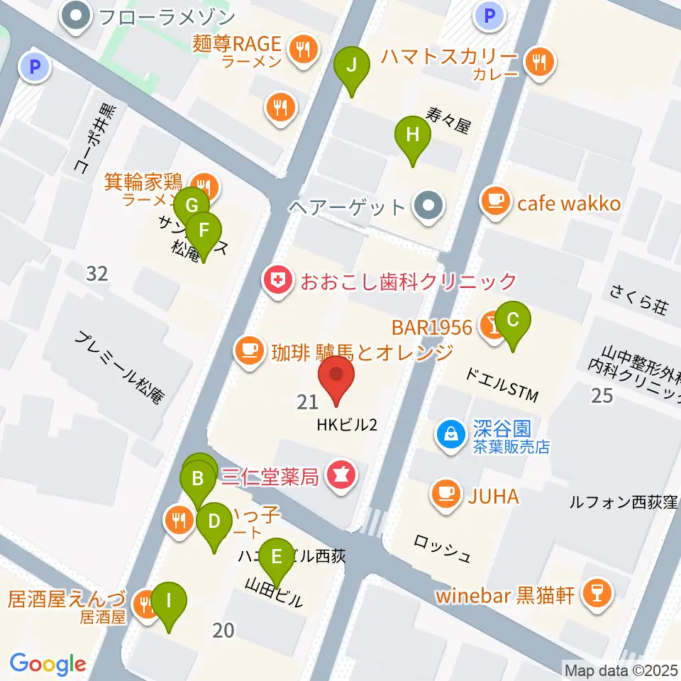 ビッグメイドミュージック周辺のファミレス・ファーストフード一覧地図
