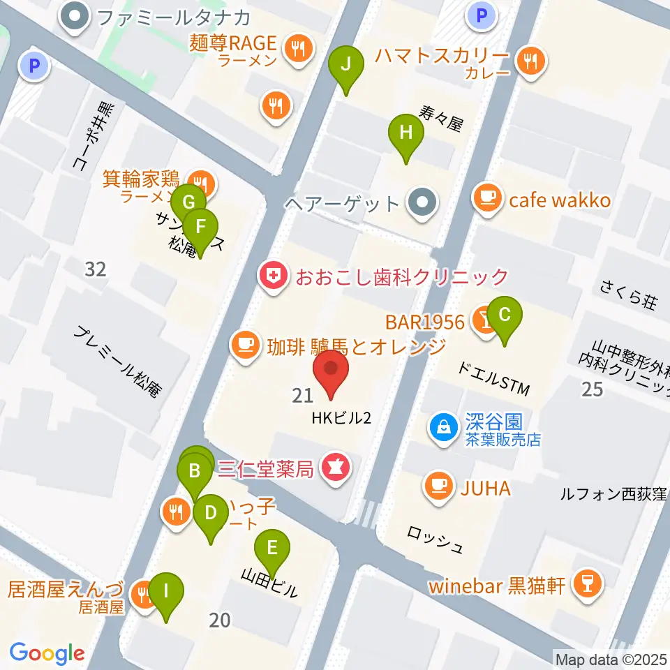 ビッグメイドミュージック周辺のファミレス・ファーストフード一覧地図