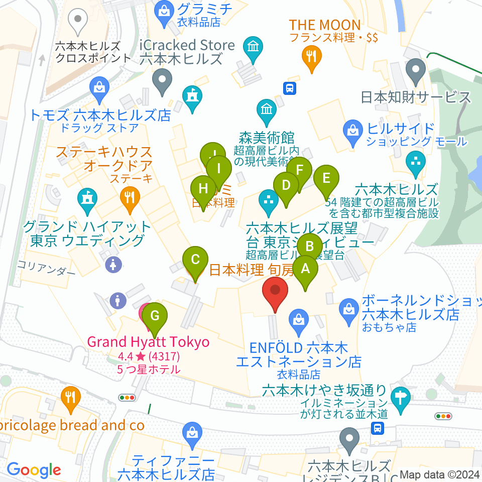 TOHOシネマズ六本木ヒルズ周辺のファミレス・ファーストフード一覧地図