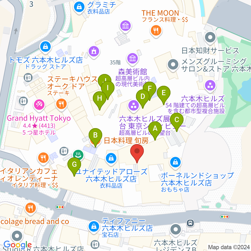 TOHOシネマズ六本木ヒルズ周辺のファミレス・ファーストフード一覧地図