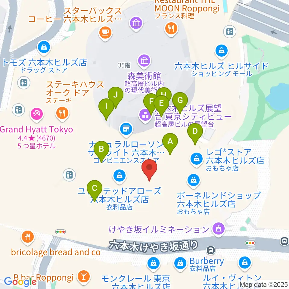TOHOシネマズ六本木ヒルズ周辺のファミレス・ファーストフード一覧地図
