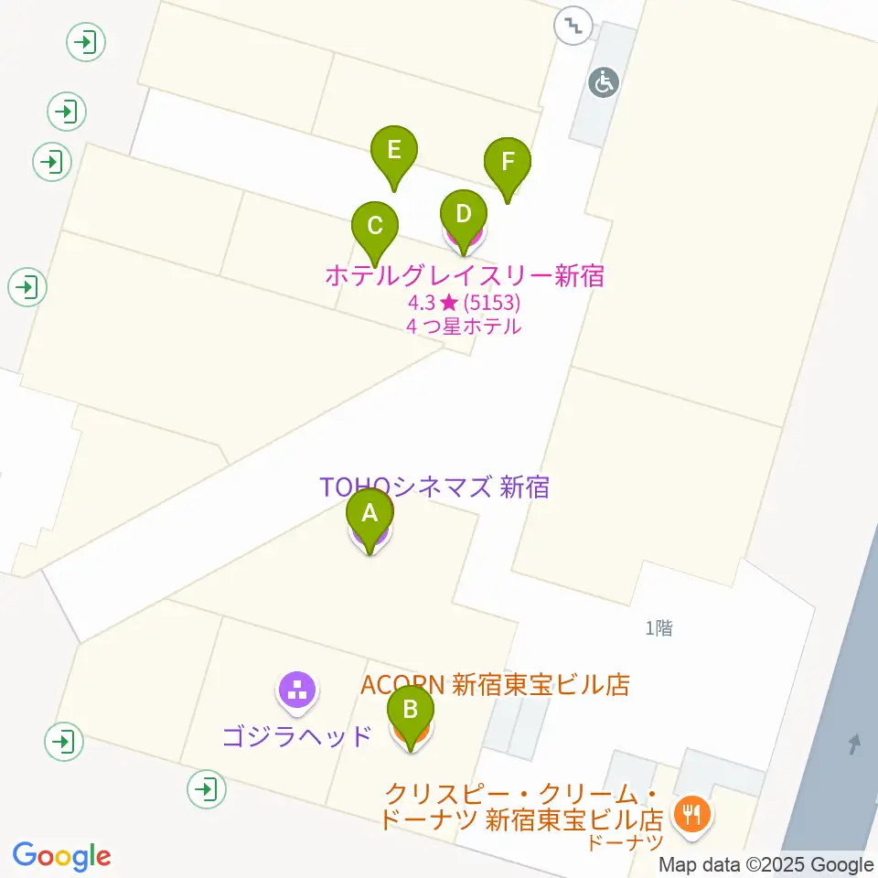 TOHOシネマズ新宿周辺のファミレス・ファーストフード一覧地図