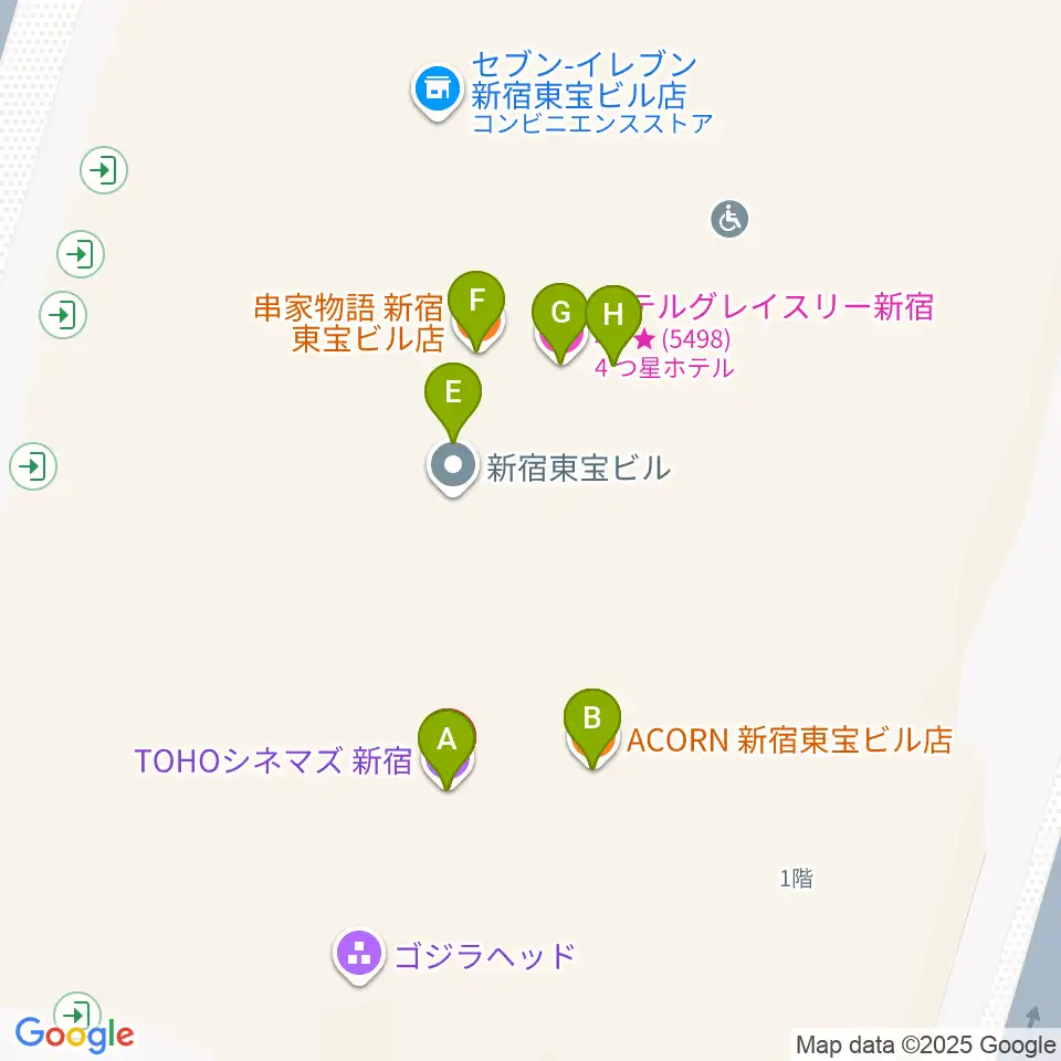 TOHOシネマズ新宿周辺のファミレス・ファーストフード一覧地図