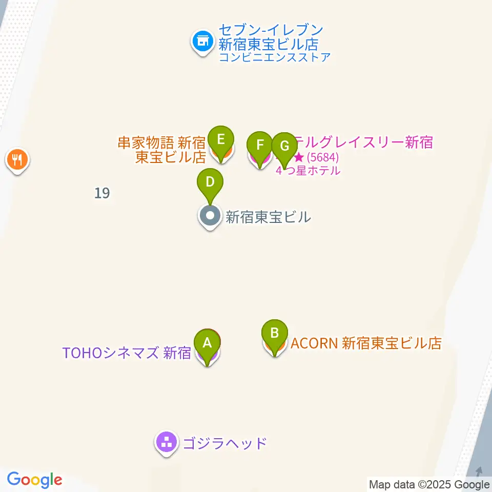 TOHOシネマズ新宿周辺のファミレス・ファーストフード一覧地図