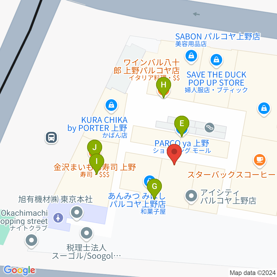 TOHOシネマズ上野周辺のファミレス・ファーストフード一覧地図