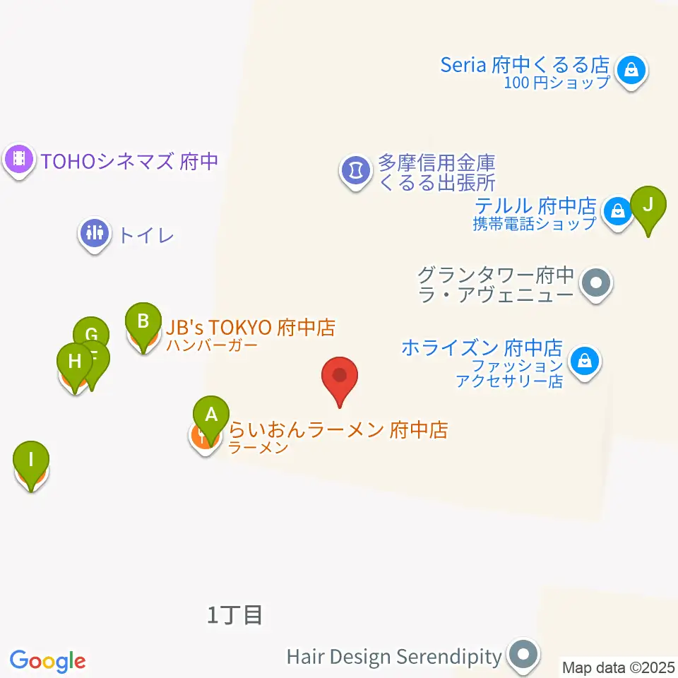 TOHOシネマズ府中周辺のファミレス・ファーストフード一覧地図