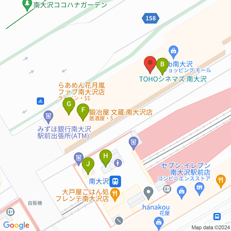 TOHOシネマズ南大沢周辺のファミレス・ファーストフード一覧地図