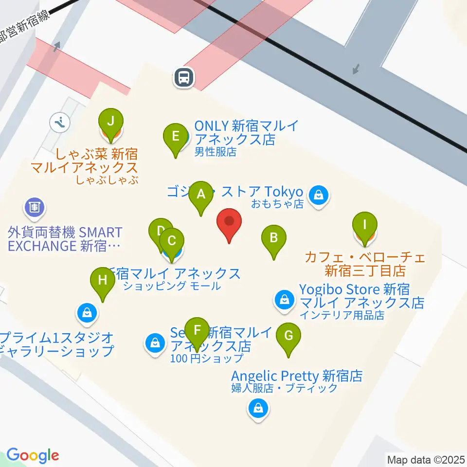 新宿バルト9周辺のファミレス・ファーストフード一覧地図
