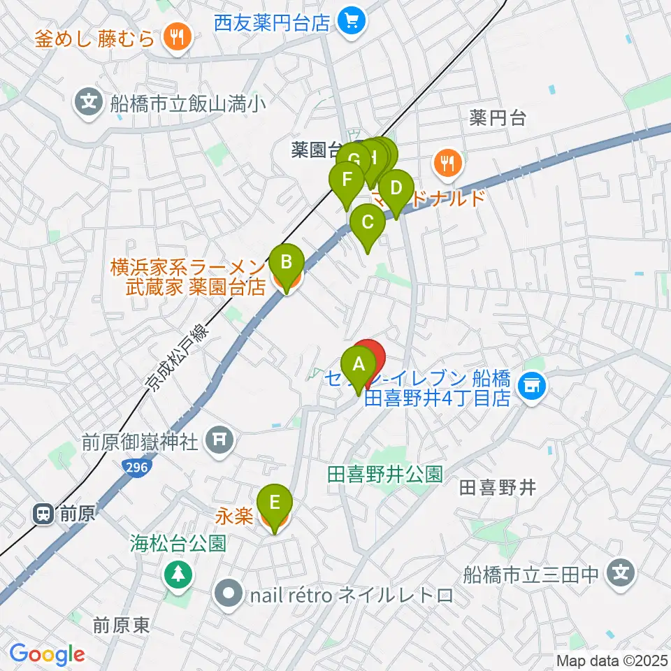 船橋スタジオネスト周辺のファミレス・ファーストフード一覧地図