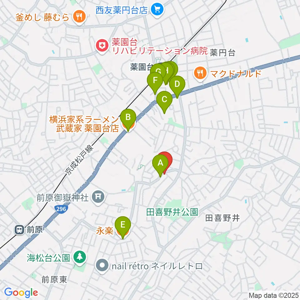 船橋スタジオネスト周辺のファミレス・ファーストフード一覧地図