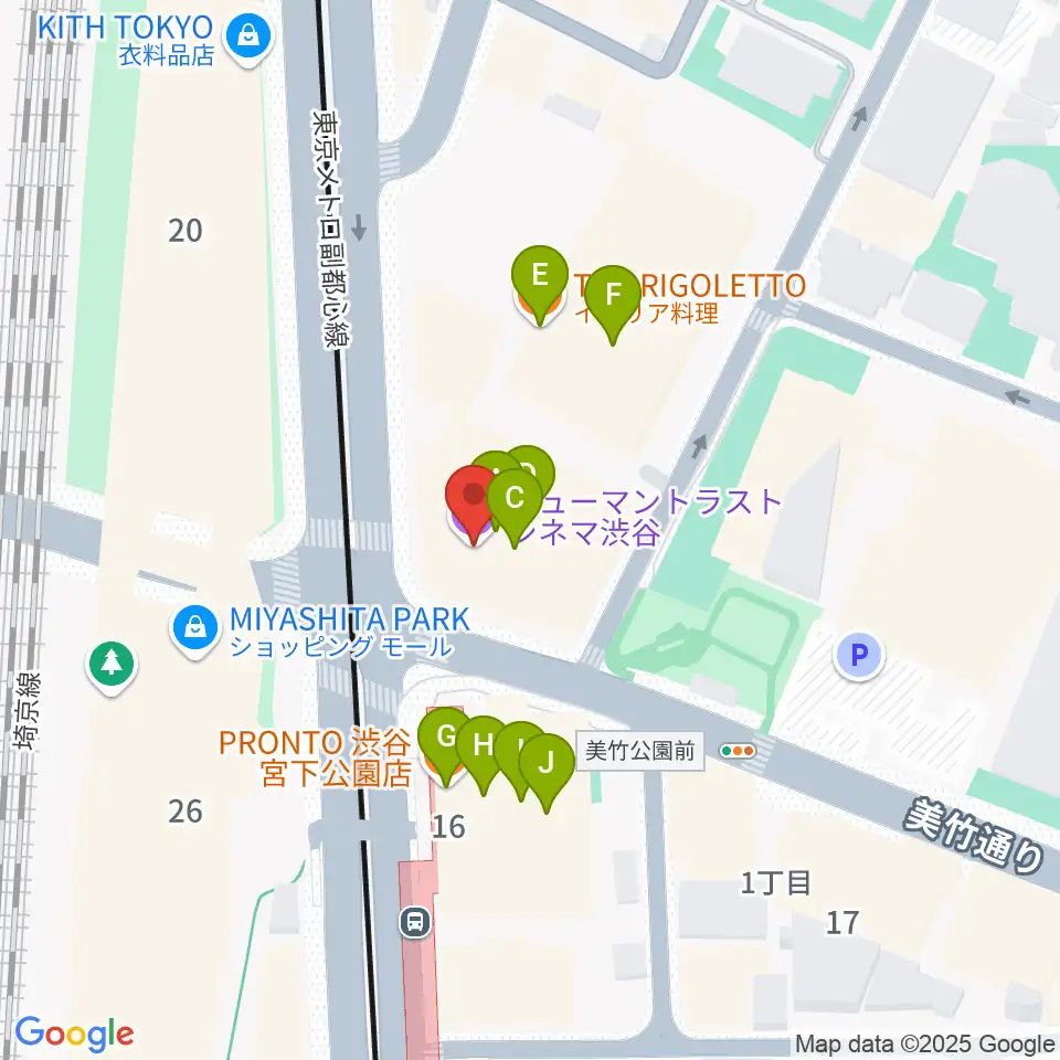 ヒューマントラストシネマ渋谷周辺のファミレス・ファーストフード一覧地図