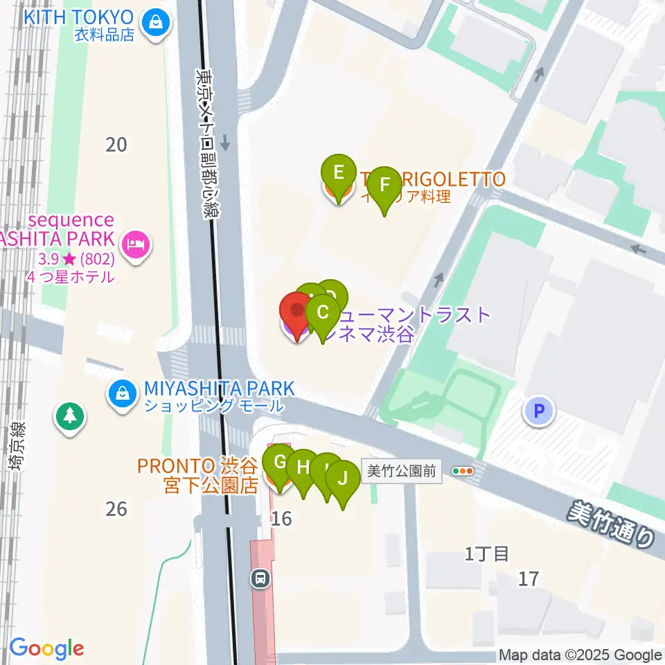 ヒューマントラストシネマ渋谷周辺のファミレス・ファーストフード一覧地図