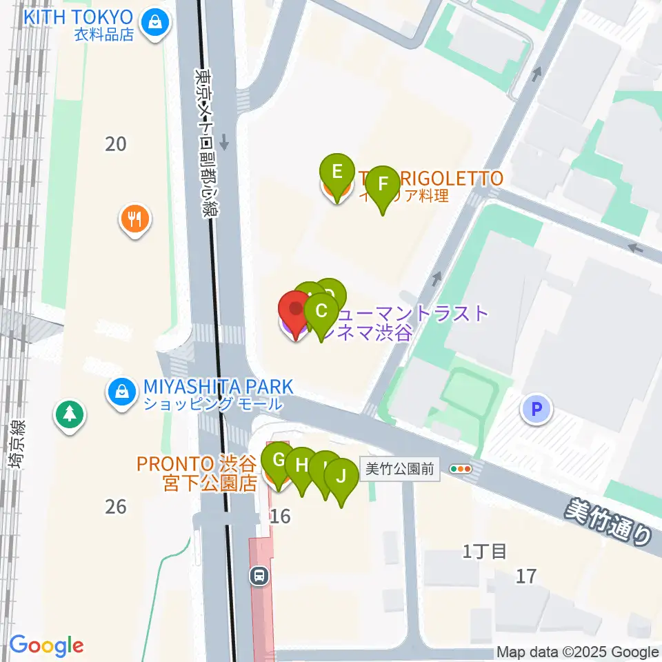 ヒューマントラストシネマ渋谷周辺のファミレス・ファーストフード一覧地図