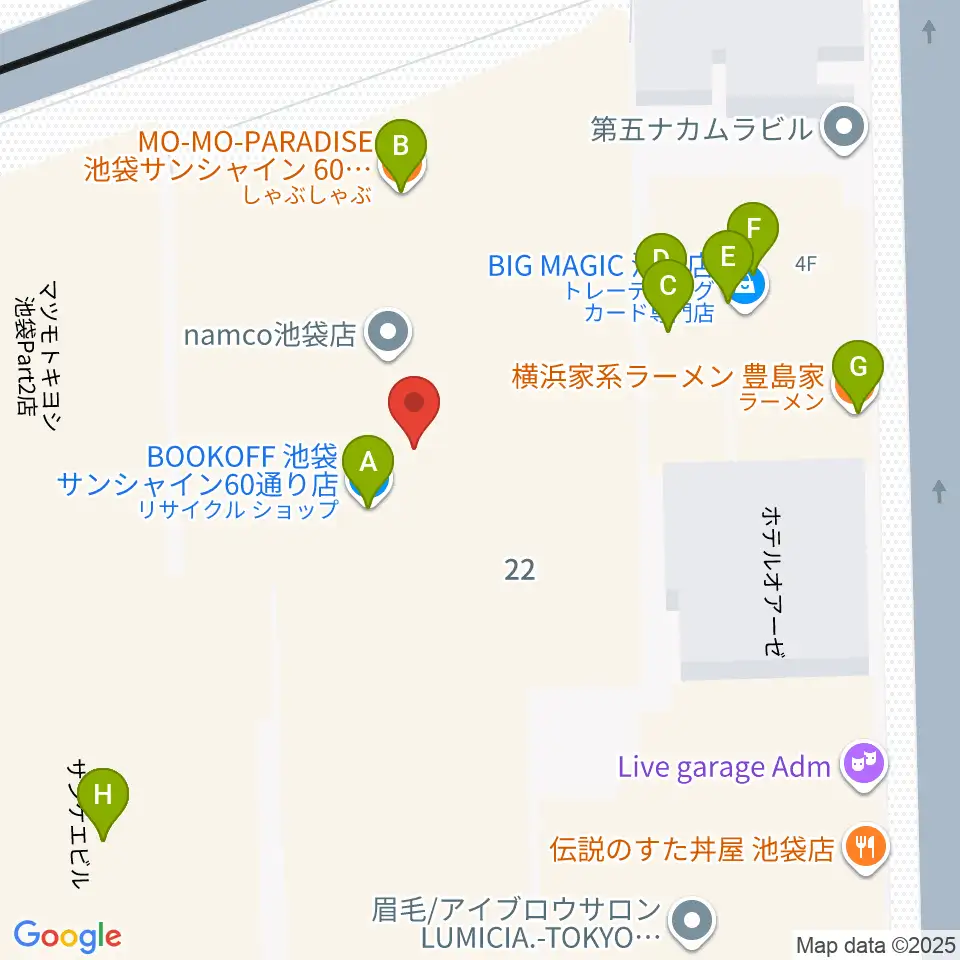 池袋HUMAXシネマズ周辺のファミレス・ファーストフード一覧地図