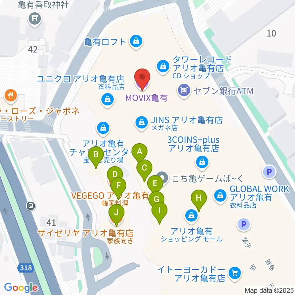 MOVIX亀有周辺のファミレス・ファーストフード一覧地図