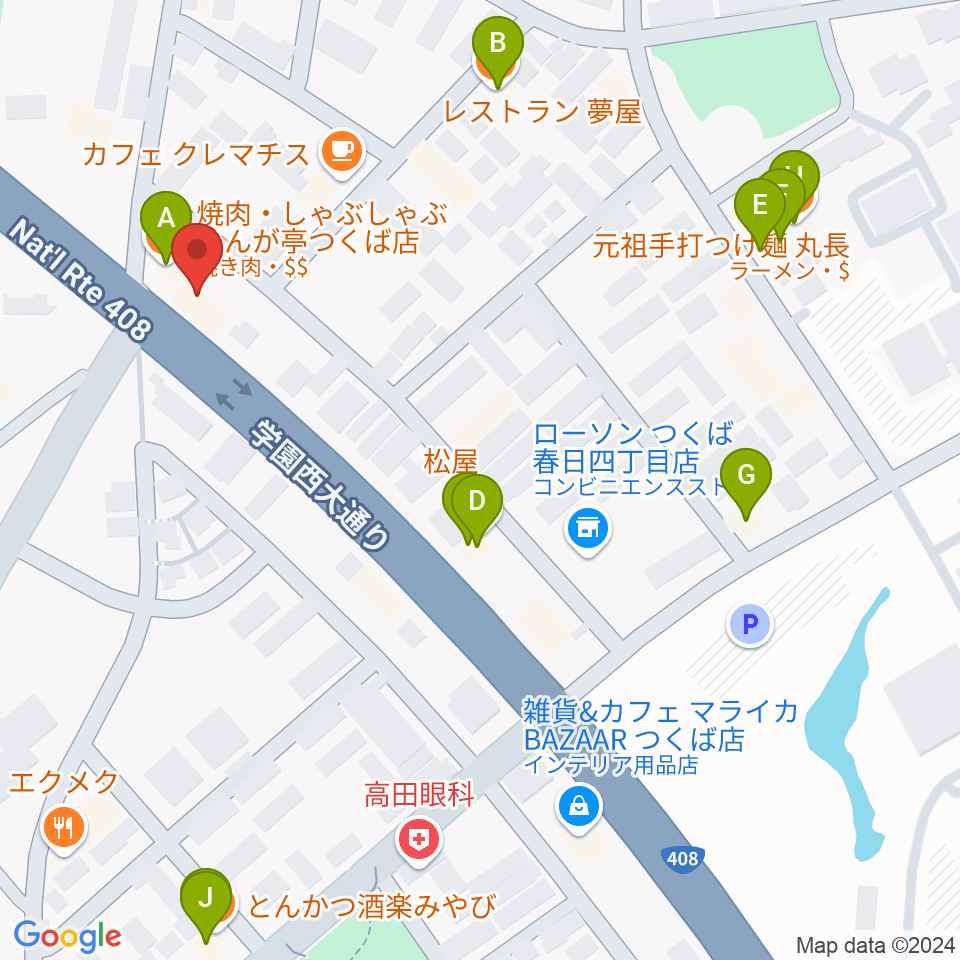 スタジオソングサイクル周辺のファミレス・ファーストフード一覧地図