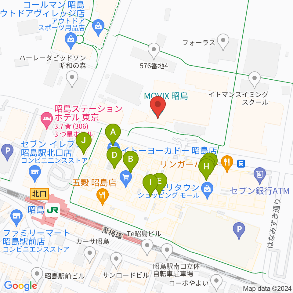 MOVIX昭島周辺のファミレス・ファーストフード一覧地図
