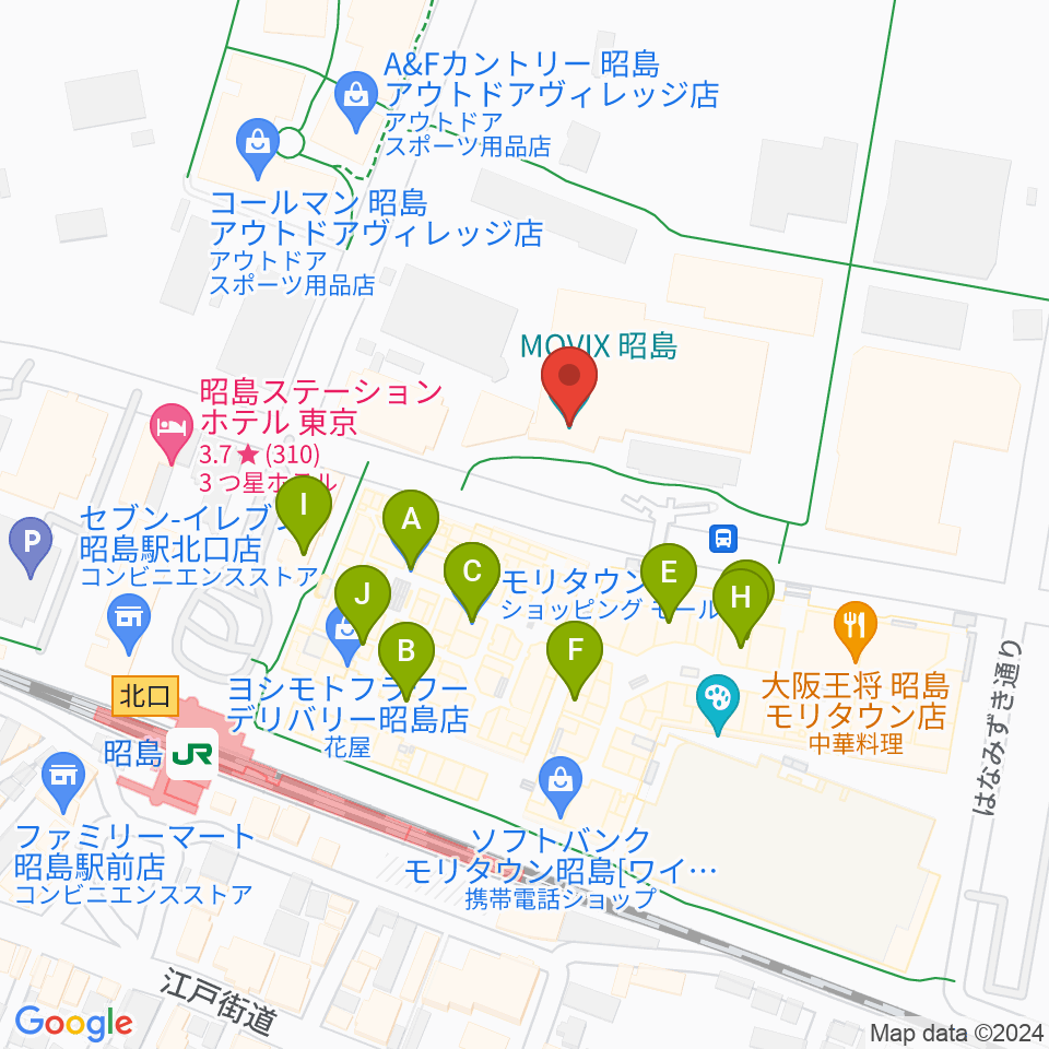 MOVIX昭島周辺のファミレス・ファーストフード一覧地図